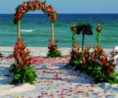 Allestimento della cerimonia nuziale in riva al mare