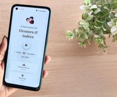 Partecipazione di nozze digitale con musica, RSVP, lista nozze e geolocalizzazione
