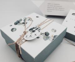 Partecipazione eucalipto a forma di scatola  - Eliotecnica Balbi Wedding