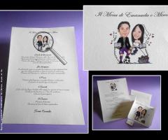 menù pranzo di nozze personalizzato con disegno sposi