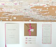 Grafica & Artigianato - Tableau su sughero con i Viaggi Italiani degli sposi, messale, invito, segnaposto e menù