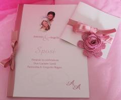 Contatto Creativo - Partecipazione, libretto messa e segnaposto, tema romantico e floreale