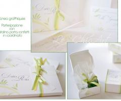 Partecipazione con scatolina porta confetti in coordinato