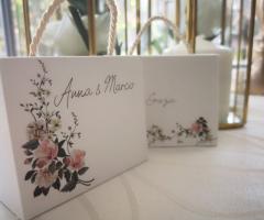 Scatolina , valigetta confetti o riso personalizzata matrimonio floreale
