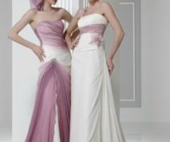 Originali abiti dell'Atelier Le Spose di Maratana dalle linee semplici e dai colori contrastanti