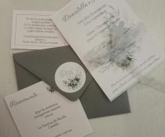 PARTECIPAZIONE ARGENTO ELEGANTE MATRIMONIO EUCALIPTO