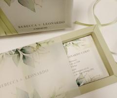 Partecipazione floreale kiwi a forma di scatola  - Eliotecnica Balbi Wedding