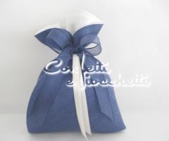 Sacchetto doppio petto in lino blu e raso bianco - Confetti e Fiocchetti