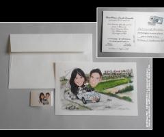 partecipazione nozze con disegno sposi su 500