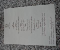 Menu personalizzato per il ricevimento nuziale stampa ad un colore marrone, su carta avorio. Stampa Offset