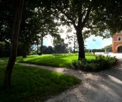 Viale d'ingresso e giardino della villa