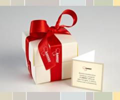 Scatolina portaconfetti fiocco rosso con cartoncino di ringraziamento