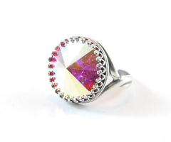 Anello in Swarovski grande e luminoso, regolabile, Sunshine Pink