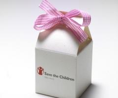 Scatolina porta confetti Save the Children con fiocco rosa