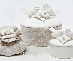 Scatoline porcellana con uccellini e Rosa porcellana - Alessandra Creazioni - Campi Bisenzio