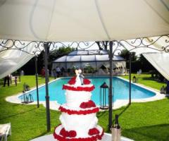 La torta nuziale servita a bordo piscina