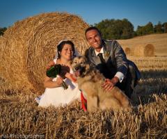 Fotografia degli sposi con il loro fido