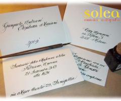 Partecipazione in spencerian (corsivo americano).
(Solea mosaici&calligrafia)