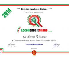 Certificato di eccellenza italiana 2014 - Le Serene Vacanze
