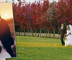 Foto degli sposi in un prato