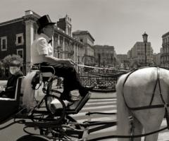 Fotografia degli sposi in carrozza