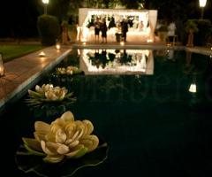 Allestimento della piscina con peonie