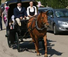 La carrozza trainata dal cavallo si avvia verso la chiesa