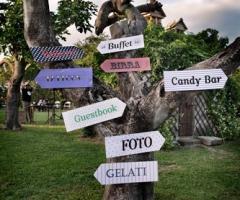 Segnali di direzione presso la location del matrimonio