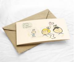 Partecipazione, invito e bigliettino bomboniera cartoncino riciclato color avorio chiaro - Busta maculata color avana - Sweetevents