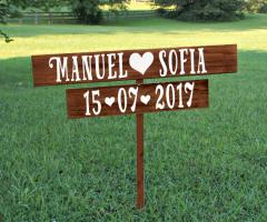 Photo Table Home Made - Insegna nome sposi + data | noce scuro