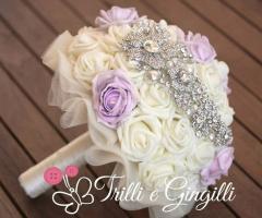 Bouquet gioiello con rose avorio e lilla