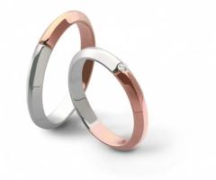 F57 - Collezione Rosa - Fedi in oro bianco e oro rosa con diamante