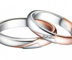 Fedi per gli sposi in oro bianco e oro rosa con diamantini