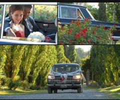 Composit foto sposi in macchina