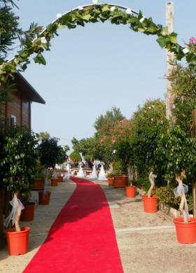 Addobbo floreale e tappeto rosso
