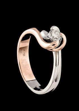 Anello solitario intrecciatoin oro rosso e bianco - 18 Carati Genova